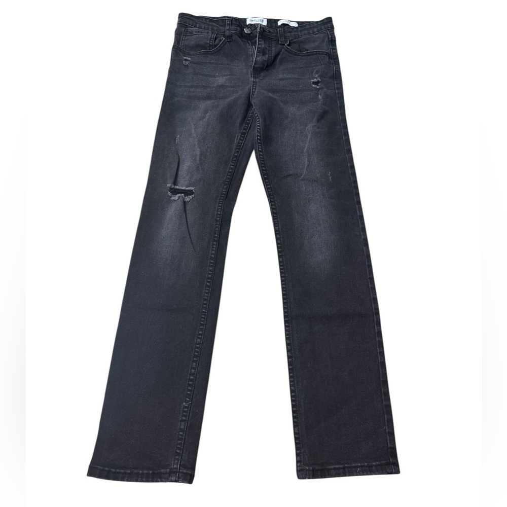 Ring of Fire Black Washed Straight-Leg Jeans with Distress Skinny Size 20